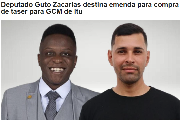 Manchete do Região em Notícias sobre emenda para compra de taser para a GCM de Itu.