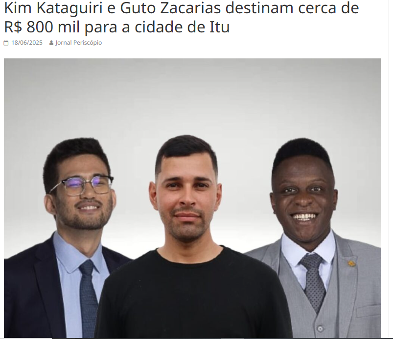 Manchete do Jornal Periscópio sobre emendas de cerca de R$ 800 mil para Itu.